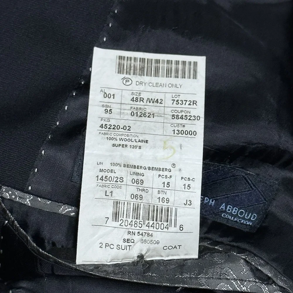 Joseph Abboud Loro Piano Wool‎ Dark Navy Two Button Blazer Jacket Men's Size 48R - Picture 6 of 16